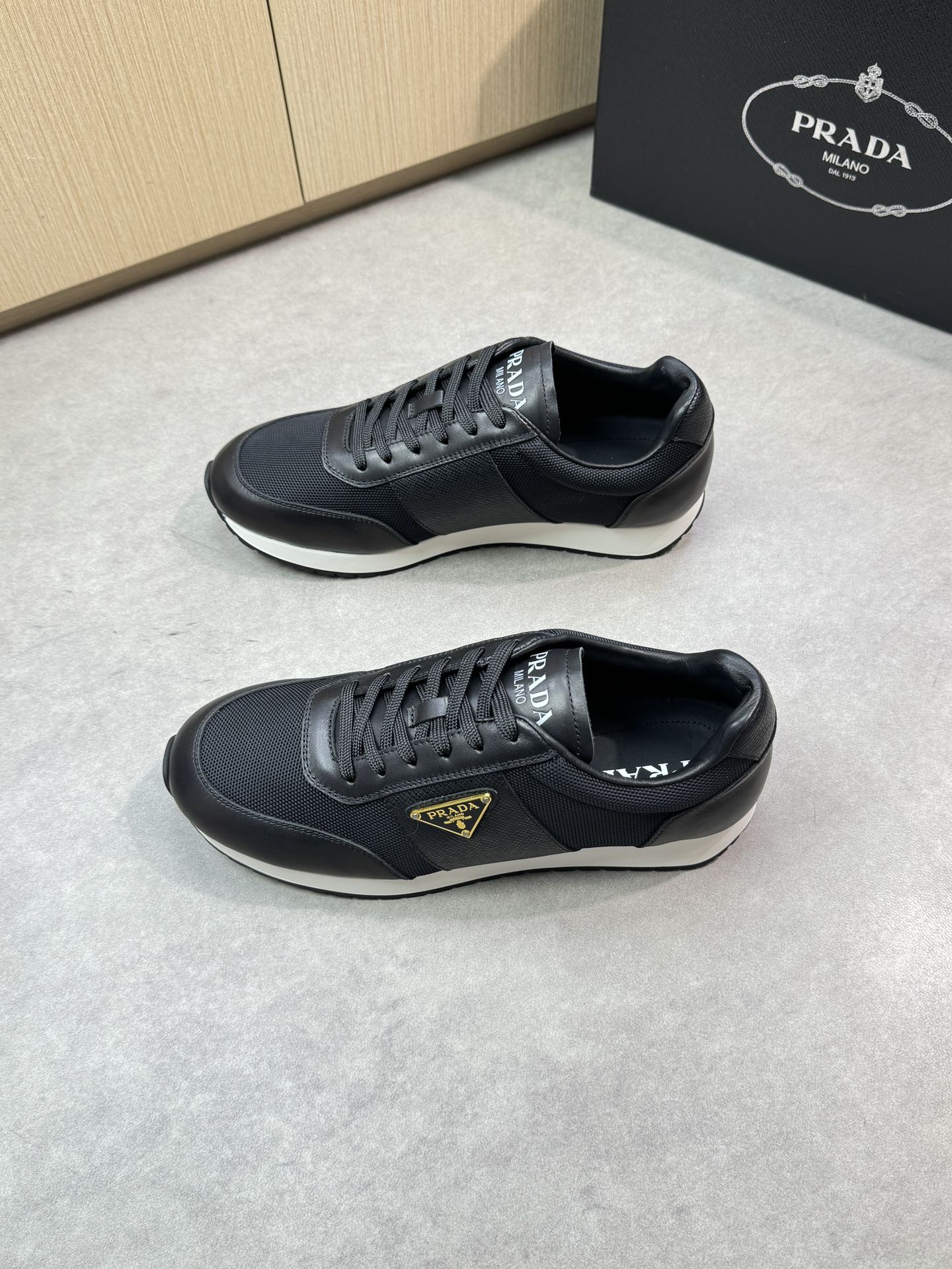 Prada Men's Nappa Leather & Canvas Sneakers - Black - Sizes 38-44 4 i1746984733 2184 2