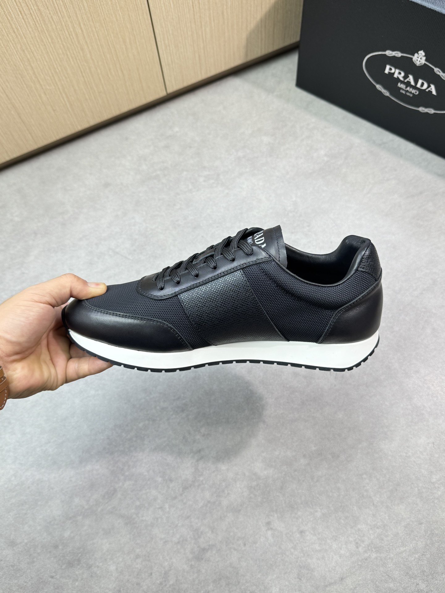 Prada Men's Nappa Leather & Canvas Sneakers - Black - Sizes 38-44 6 i1746984733 8396 4