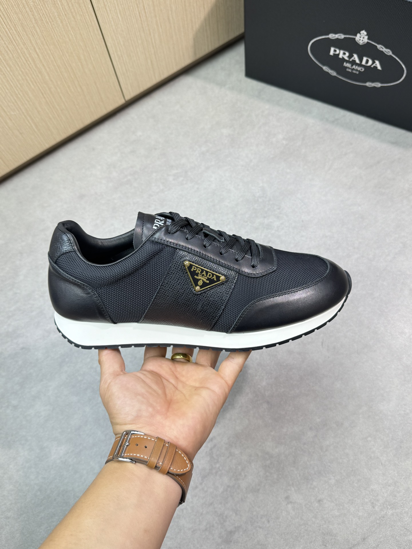 Prada Men's Nappa Leather & Canvas Sneakers - Black - Sizes 38-44 5 i1746984733 9051 3