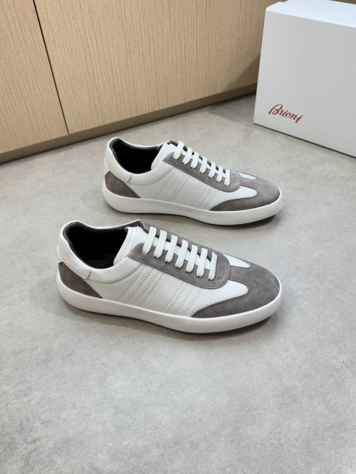 Brioni Men's White & Grey Nappa Leather & Suede Casual Sneakers 1 Brioni Men's White & Grey Nappa Leather & Suede Casual Sneakers
