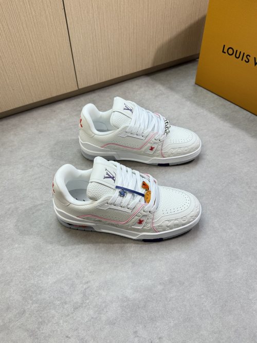 Louis Vuitton White Leather Casual Sneakers with Embossed Monogram Design 1 Louis Vuitton White Leather Casual Sneakers with Embossed Monogram Design