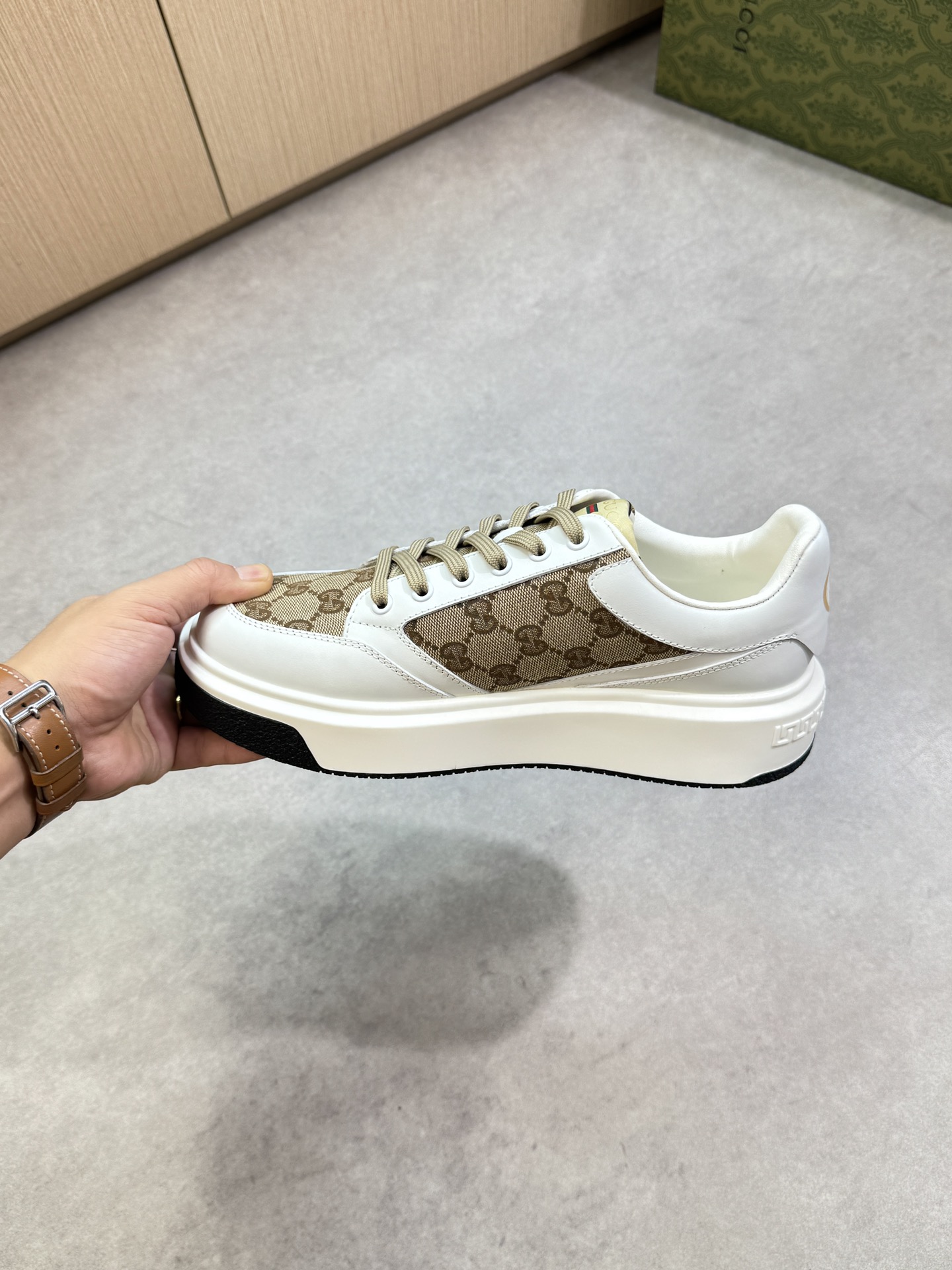 Gucci Leather and Logo Sneakers for Men, White/Brown, Sizes 38-44 6 i1755016916 6173 4