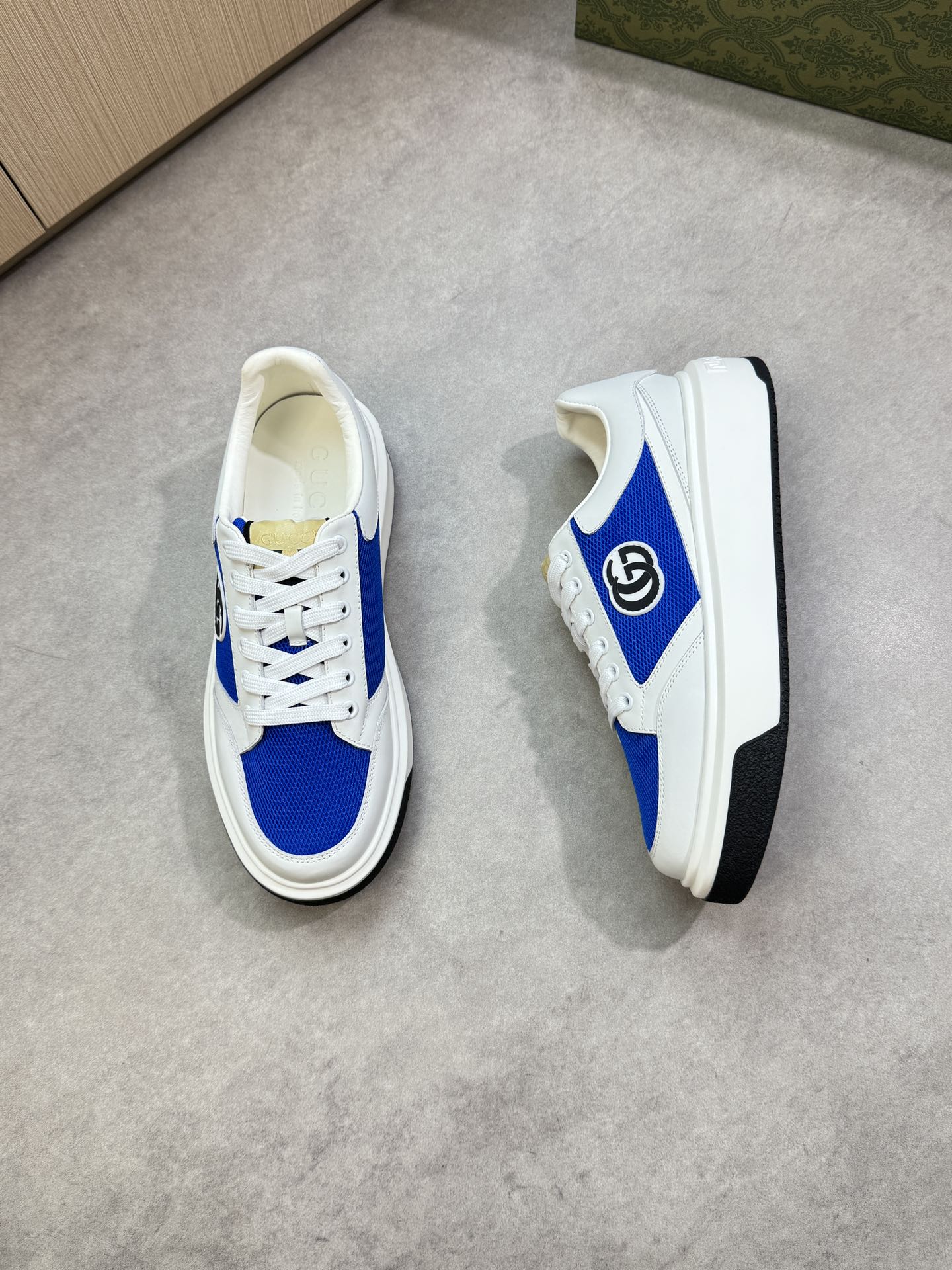 Gucci Men's Blue and White Leather and Mesh Lace-Up Sneakers 2 i1755017512 7028 1