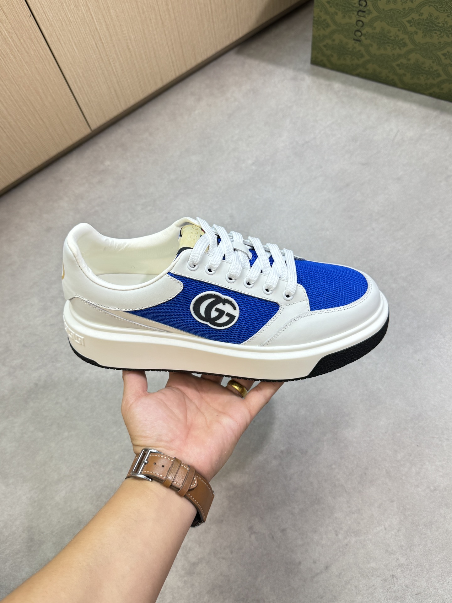 Gucci Men's Blue and White Leather and Mesh Lace-Up Sneakers 4 i1755017512 7271 3
