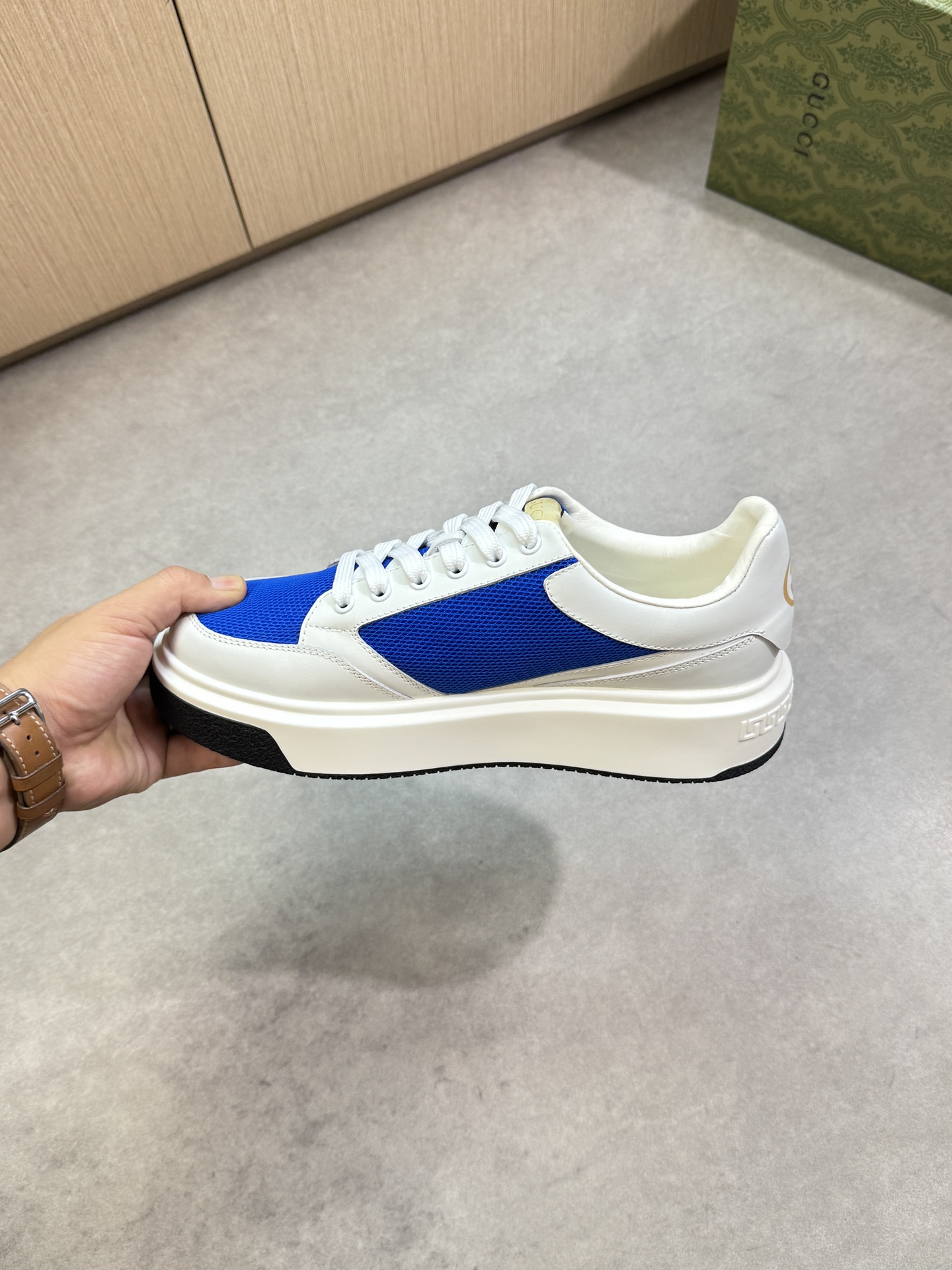 Gucci Men's Blue and White Leather and Mesh Lace-Up Sneakers 5 i1755017512 8504 4