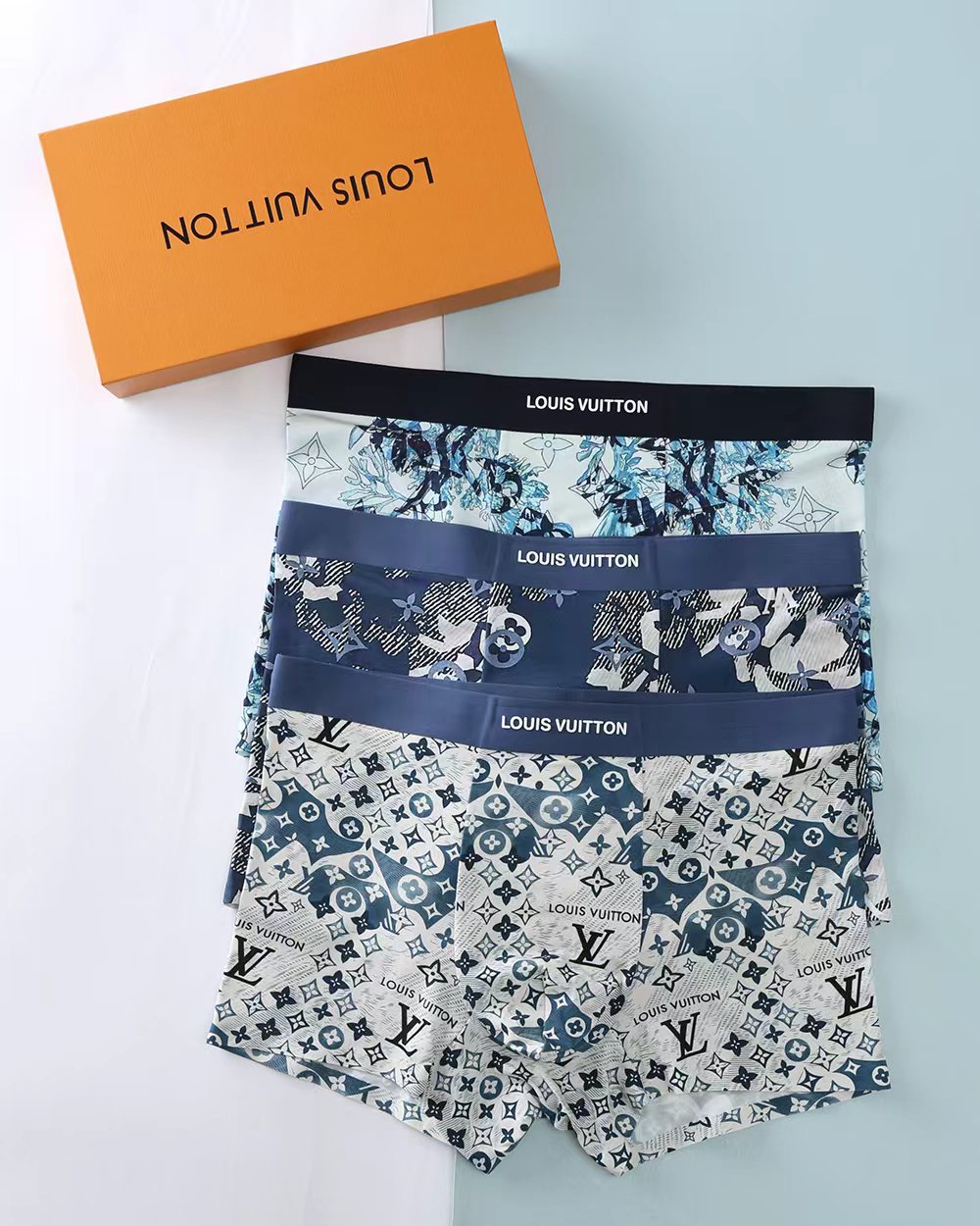 🔥🔥🔥LV  莫代尔数码印花面料爆款到货  一盒3条 ，3色  码数：L、XL、XXL、XXXL