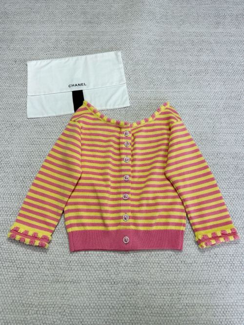 Chanel Striped Knit Cardigan, Pink and Yellow, Fine Cashmere Knit 1 Chanel Striped Knit Cardigan, Pink and Yellow, Fine Cashmere Knit