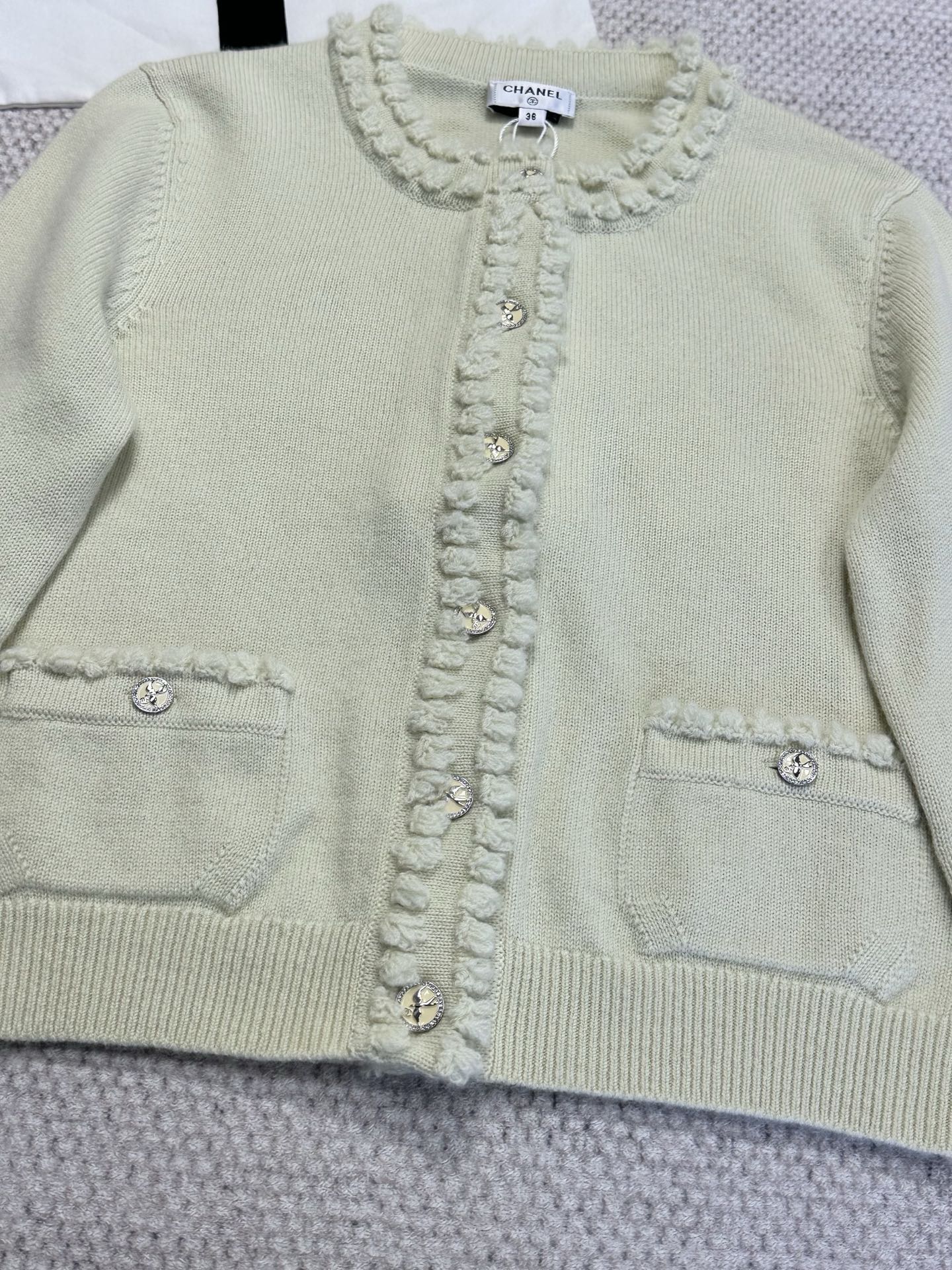 Chanel Cashmere Knit Cardigan with Ruffle Trim and Decorative Buttons 6 i1749459100607 2109 0 4