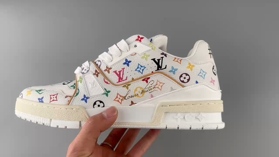 Louis Vuitton x Takashi Murakami Trainer Leather Low Top Sneakers - White