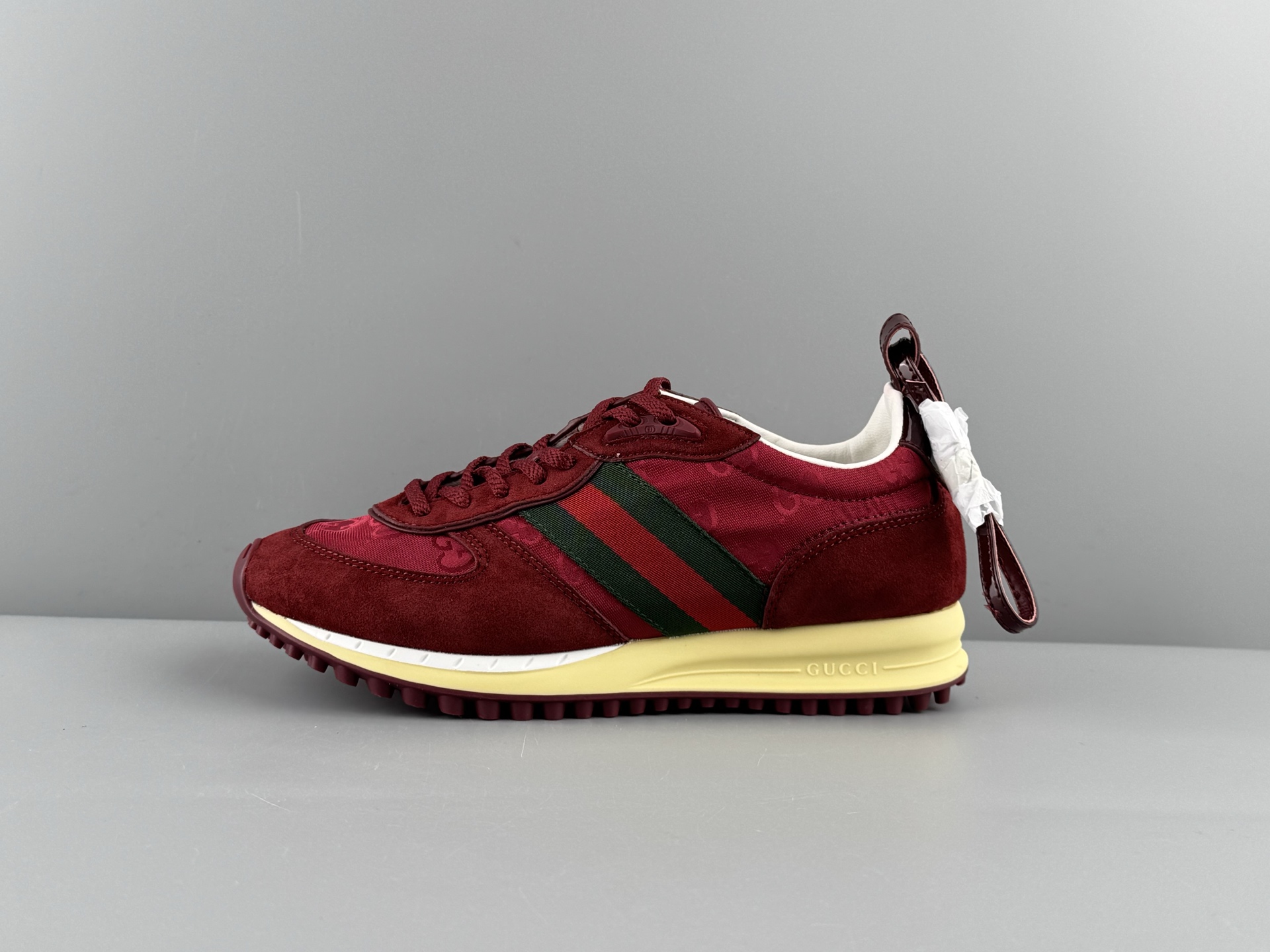 Gucci Re-Motion Burgundy Sneakers, Round Toe Lace-Up Low Top Casual Shoes