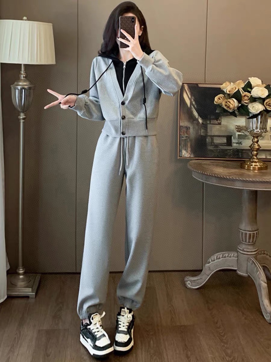 Dior Clothing Two Piece Outfits & Matching Sets 2023 Perfect Replica Designer
 Black Grey Splicing Cotton Fashion Hooded Top