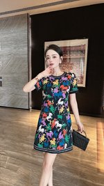 High Quality Replica Designer
 Hermes Cheap
 Clothing Dresses Black Pink Printing Summer Collection