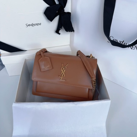 Saint Laurent Sunset Chain Wallet in Smooth Leather with Gold Hardware