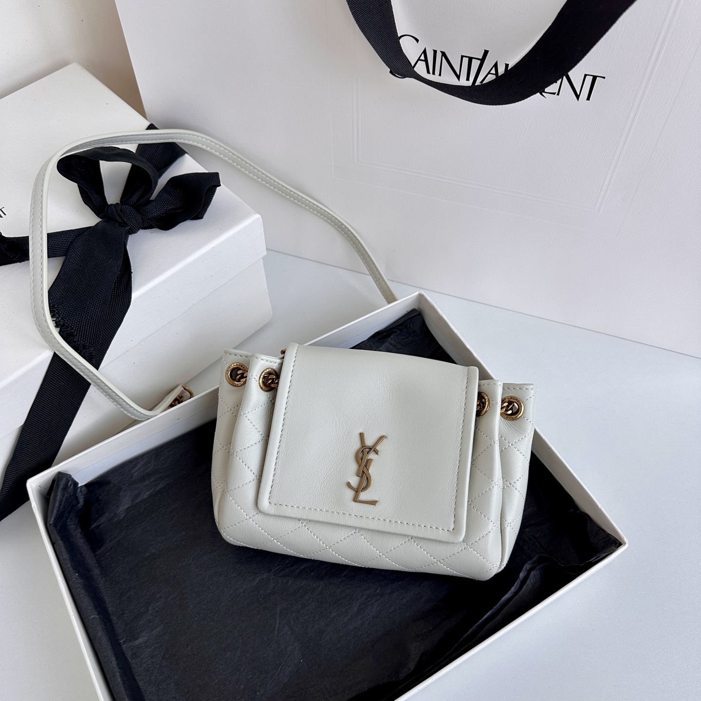 Yves Saint Laurent Mini Nolita White Leather Shoulder Bag - Stylish & Compact 1 i1745222986774 5623 0 0