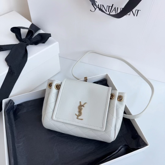 Yves Saint Laurent Mini Nolita White Lambskin Shoulder Bag - Classic Elegance