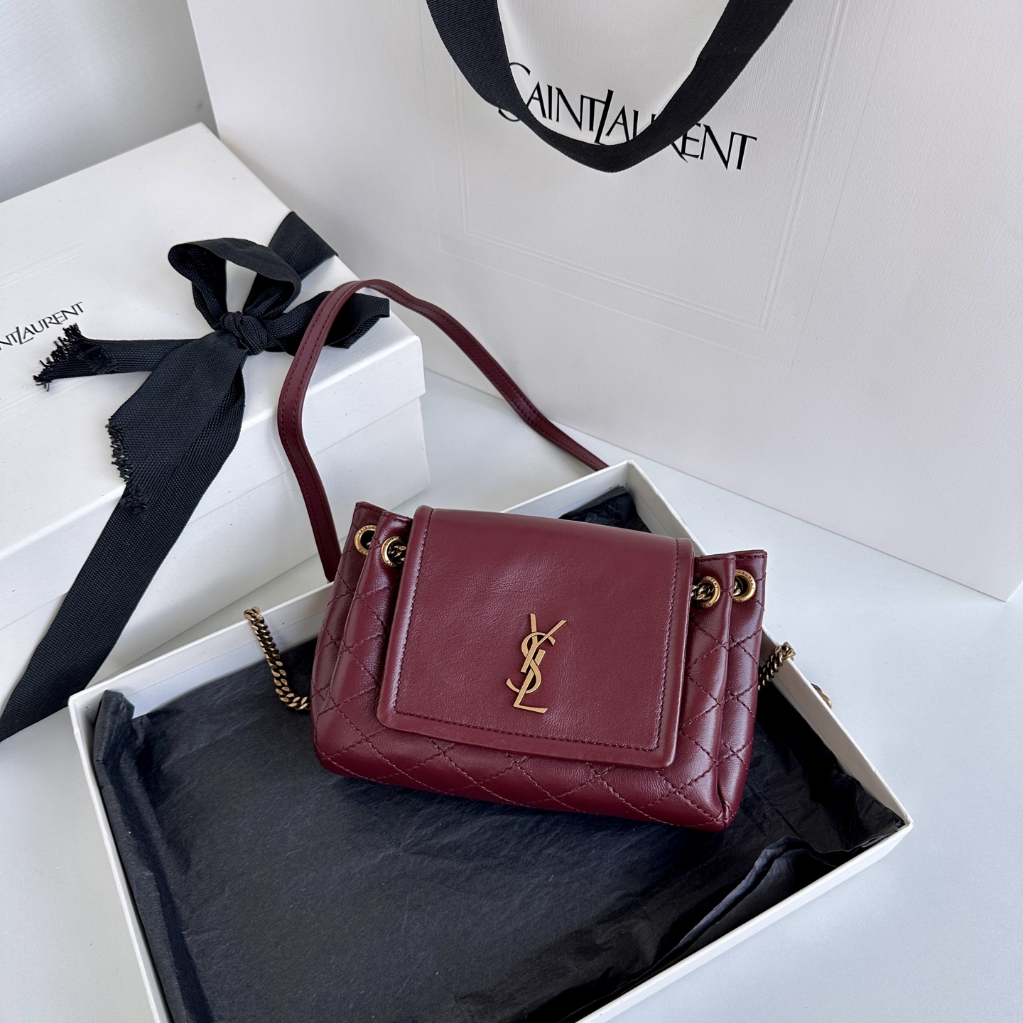 Yves Saint Laurent Mini Nolit Burgundy Leather Shoulder Bag - 18x13x6cm 1 i1745223672070 5128 0 0