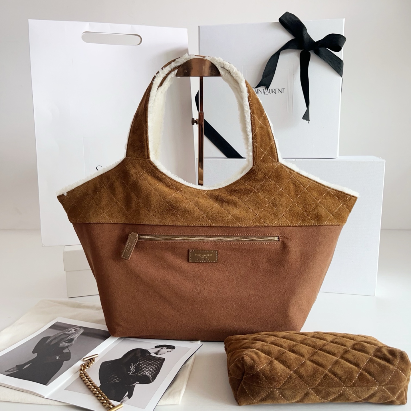 Saint Laurent 小号奶白羊羔毛/金