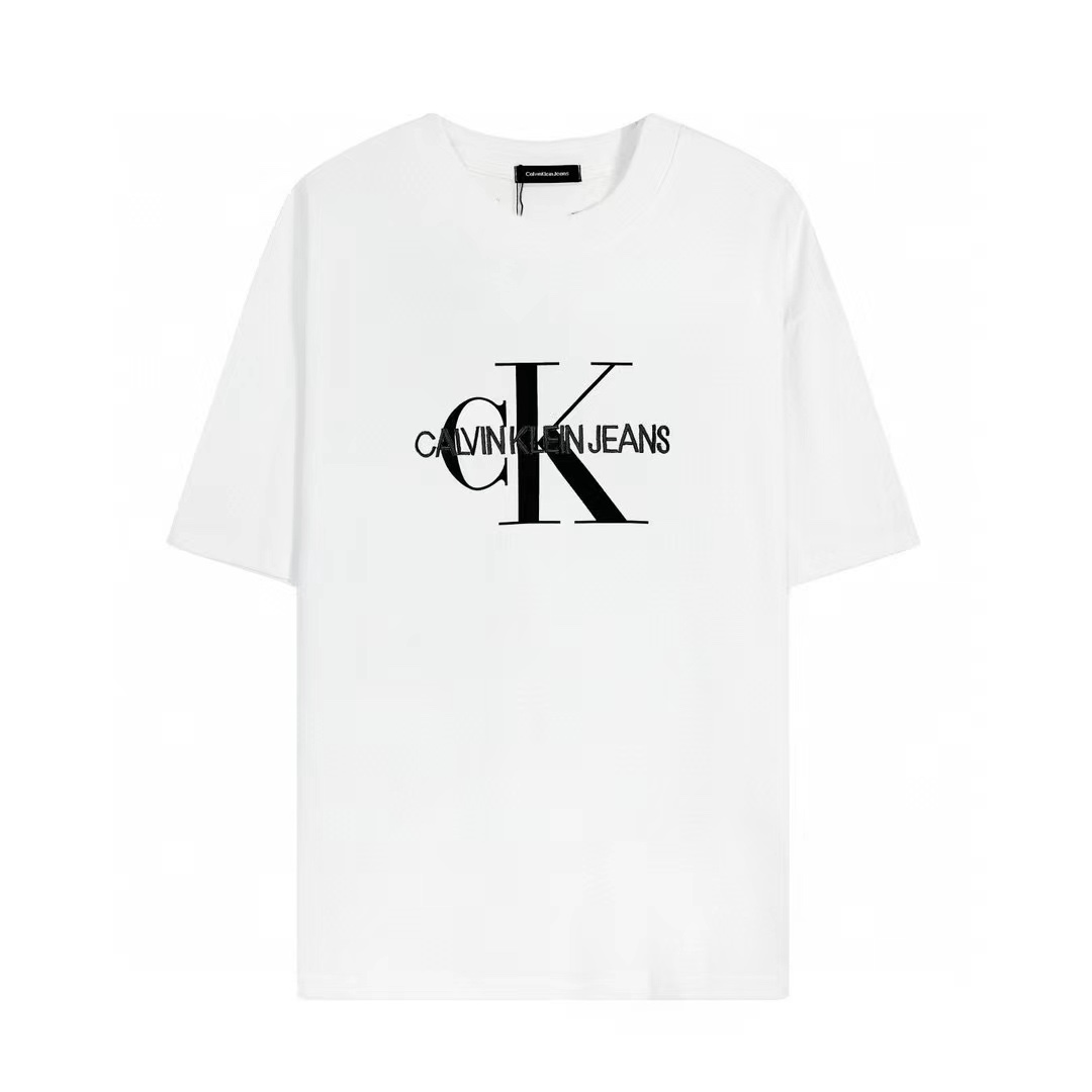 Buy Online
 Calvin Klein Clothing T-Shirt Cheap Replica
 Black White Embroidery Unisex Cotton Mercerized Silk Fashion Short Sleeve