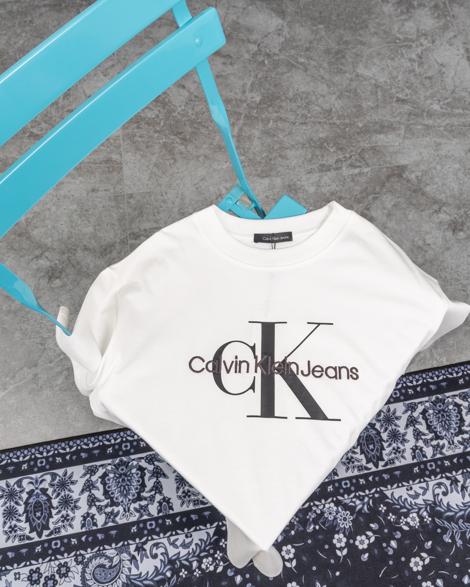 Calvin Klein Clothing T-Shirt Black White Embroidery Unisex Cotton Mercerized Silk Fashion Short Sleeve