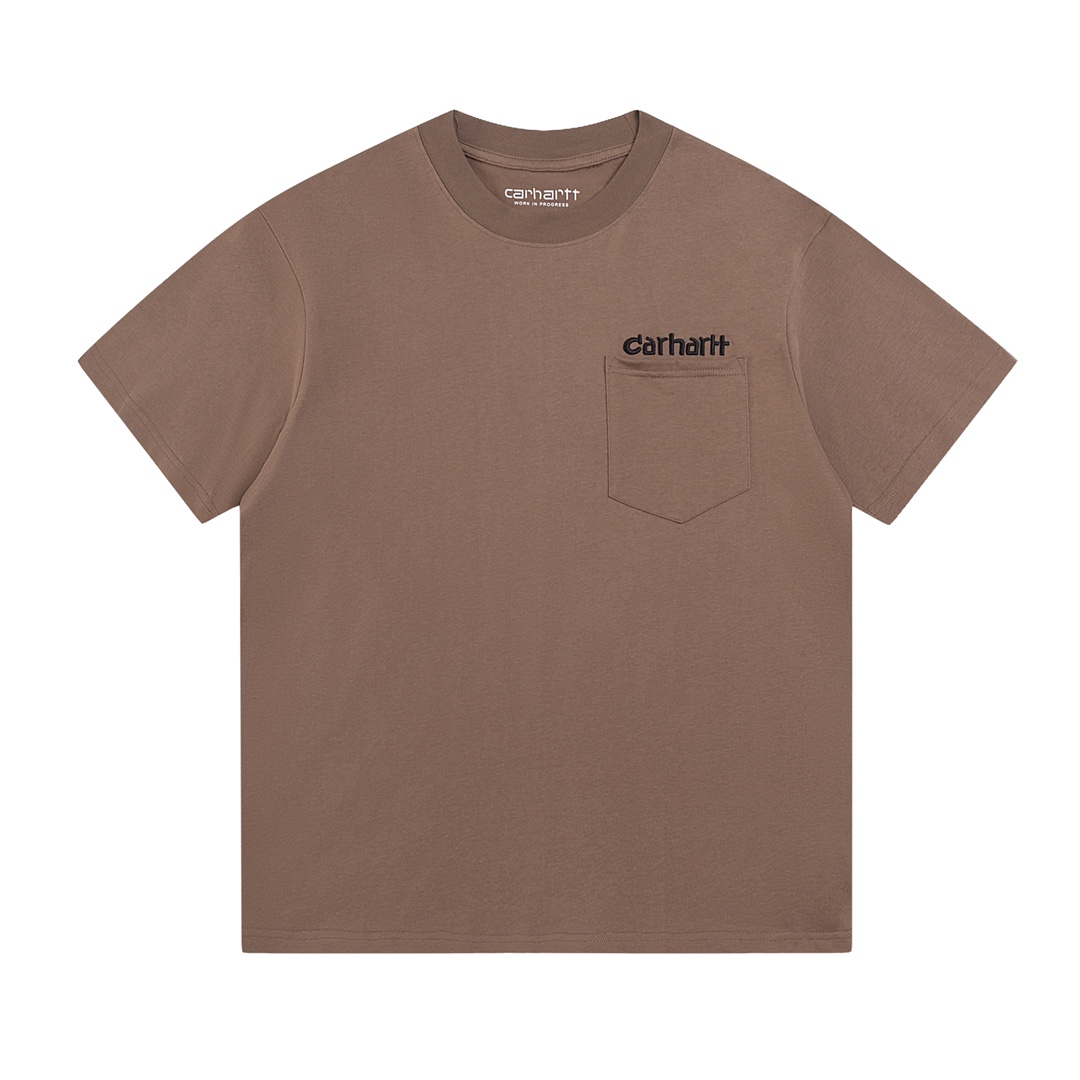 Carhartt Clothing T-Shirt Black Brown White Embroidery Spring/Summer Collection Short Sleeve