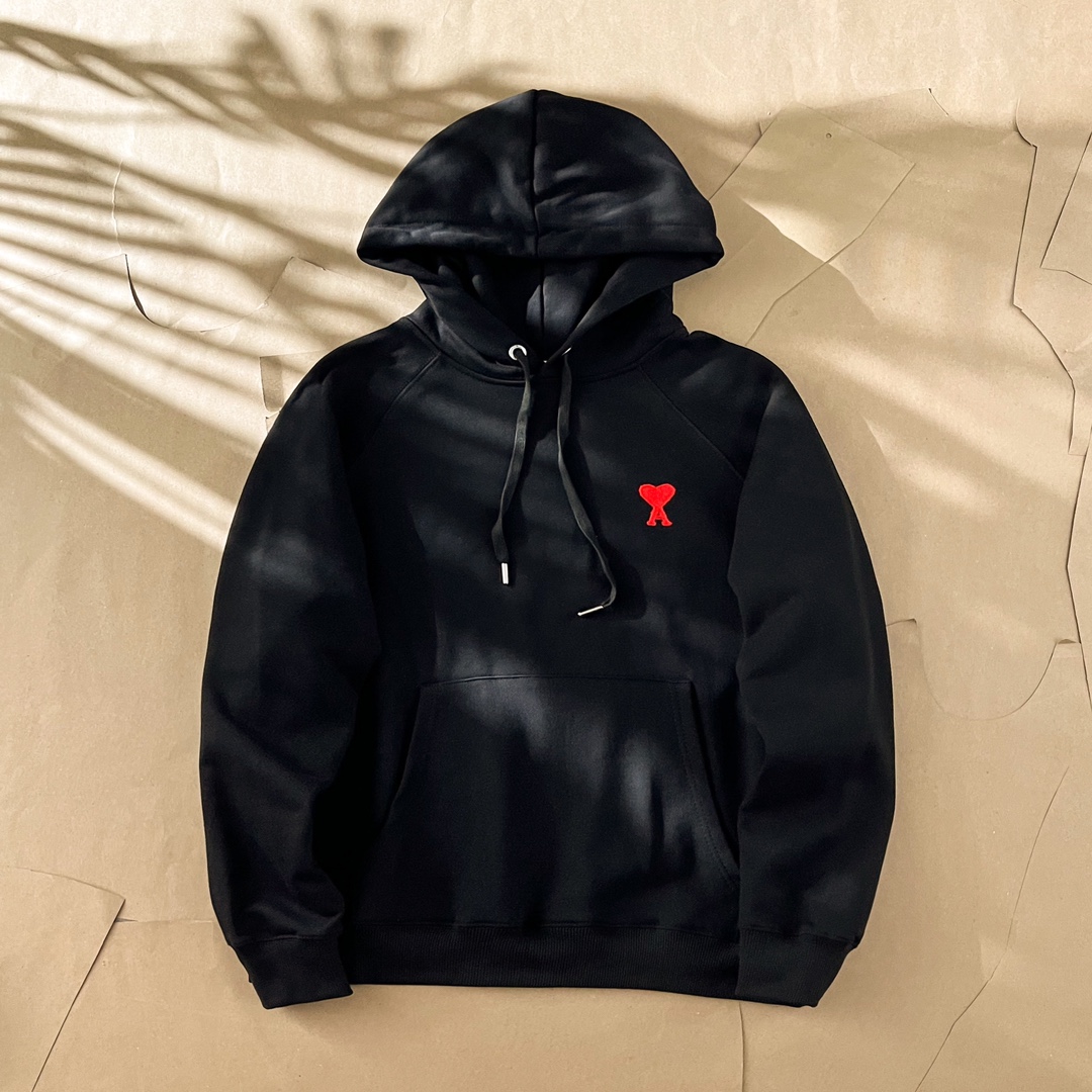 Ami Paris Heart Logo Embroidered Hoodie - Unisex Fleece Sweatshirt