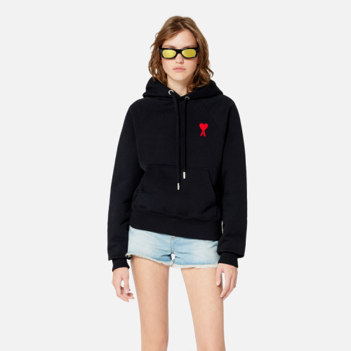 Ami Paris Black Hoodie with Red Ami de Coeur - Unisex Style 1 Ami Paris Black Hoodie with Red Ami de Coeur - Unisex Style