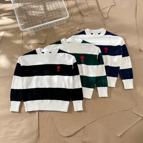 AMI PARIS Striped Crewneck Sweater with Embroidered Heart Logo 1 AMI PARIS Striped Crewneck Sweater with Embroidered Heart Logo