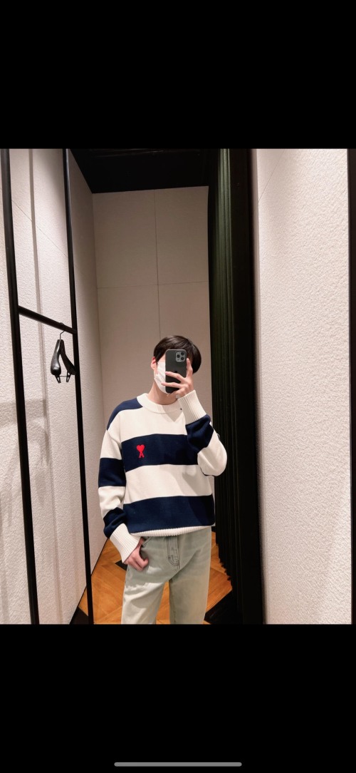 AMI PARIS Striped Wool Blend Sweater with Embroidered Heart Logo 1 AMI PARIS Striped Wool Blend Sweater with Embroidered Heart Logo