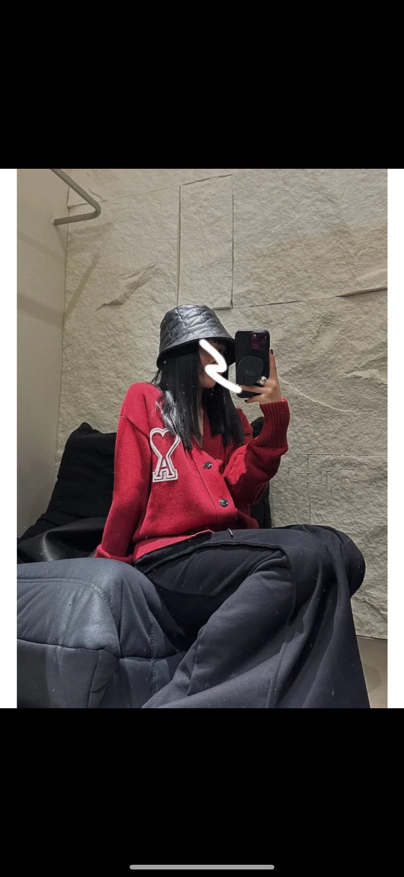 AMI PARIS Women's Red Cardigan Sweater with Heart Logo - Boxy Fit