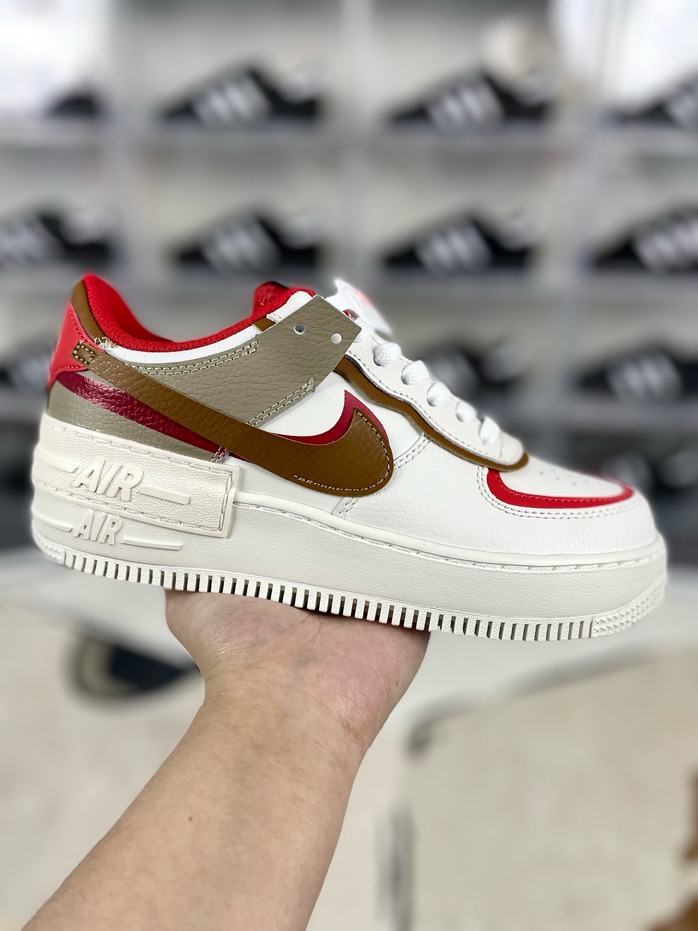 Nike Air Force 1 Shadow WMNS Fashion Sneakers - White/Brown/Red 1 i1736284836527 5281 0 0