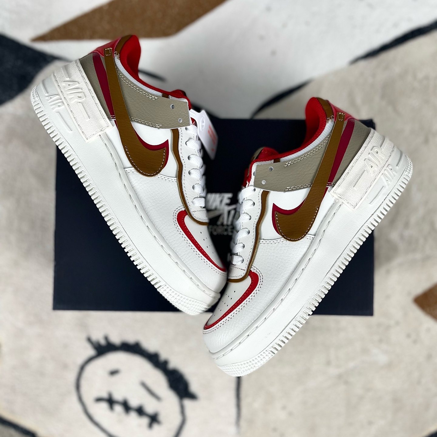 Nike Air Force 1 Shadow WMNS Fashion Sneakers - White/Brown/Red 5 i1736284836527 6654 0 7