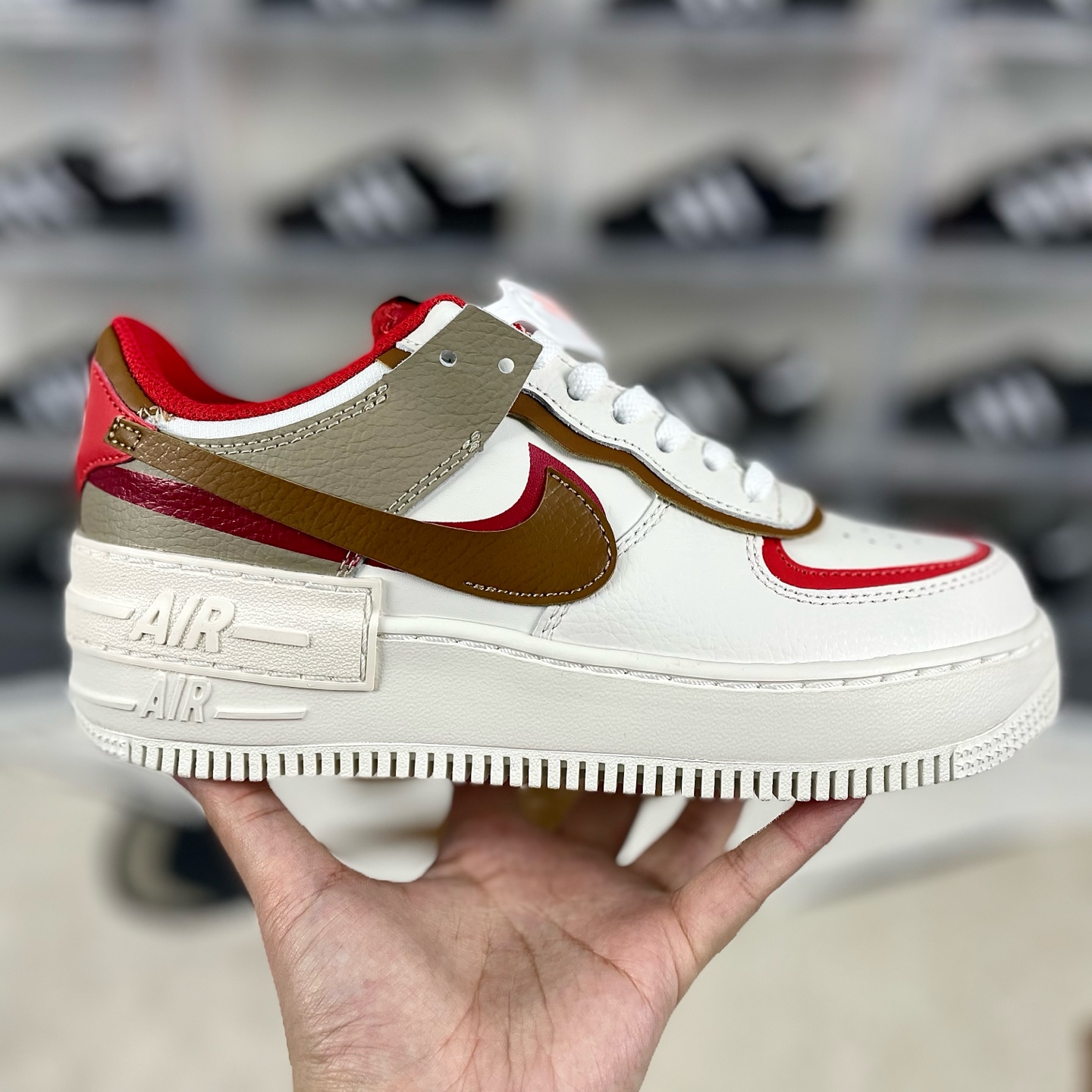 Nike Air Force 1 Shadow WMNS Fashion Sneakers - White/Brown/Red 8 i1736284836527 9792 0 6