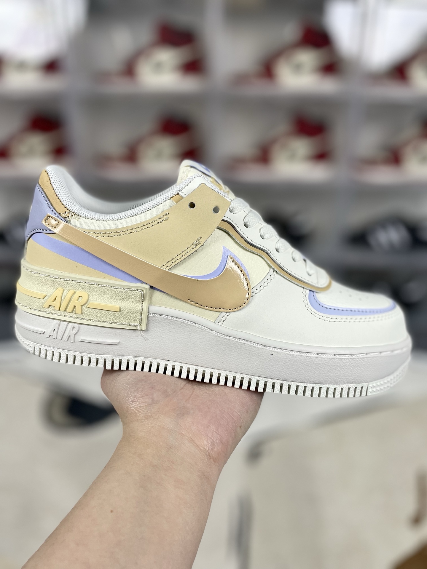 Nike Air Force 1 Shadow Women's Low Top Sneaker - White/Gold/Lavender 2 i1741295634054 4435 0 0