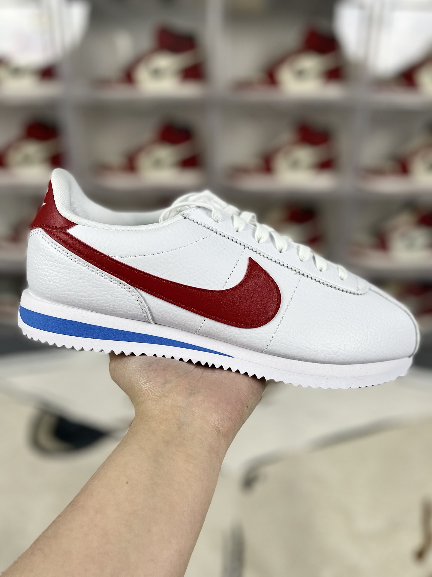 Nike Cortez: Classic Comfort, Timeless Style - White, Red, and Blue Sneaker
