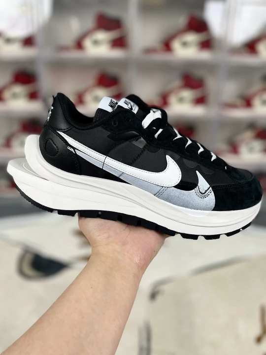 Nike x Sacai VaporWaffle Black and White Low-Top Sneakers