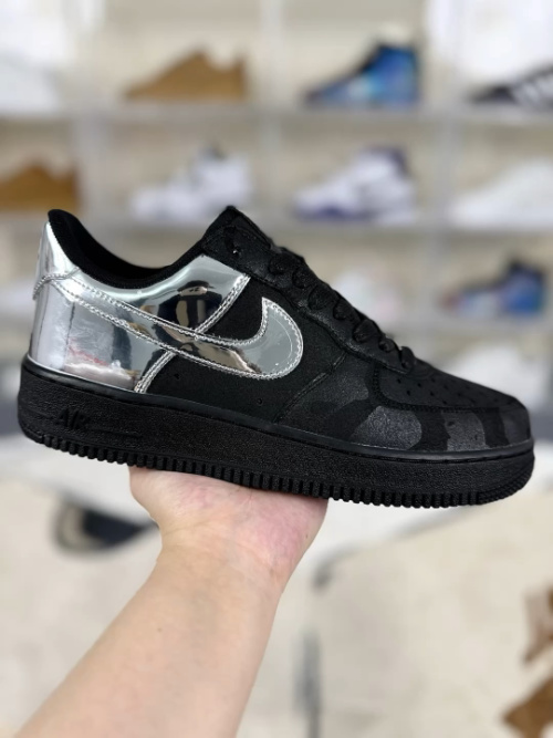 Nike Air Force 1: Black & Silver Mirror Low-Top Sneakers - Comfortable and Durable 1 Nike Air Force 1: Black & Silver Mirror Low-Top Sneakers - Comfortable and Durable