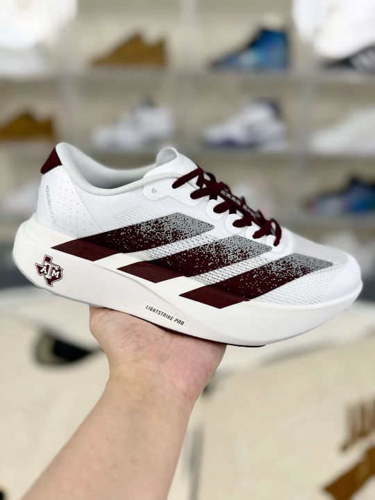 Adidas Adizero Evo SL Texas Running Shoes - White/Maroon, Size 40-45