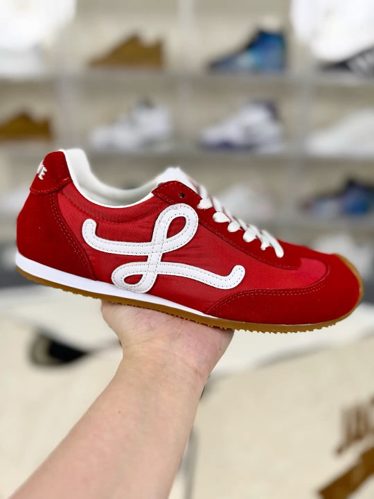 Loewe Ballet Runner 2.0 Sneakers - Calfskin Lace-Up Round Toe, Red