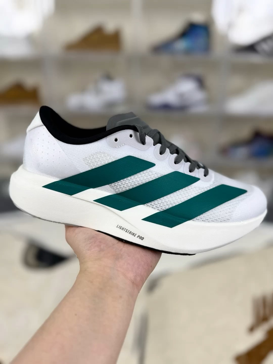 Adidas Adizero Evo SL Running Shoes - White/Green, Lightweight & Breathable