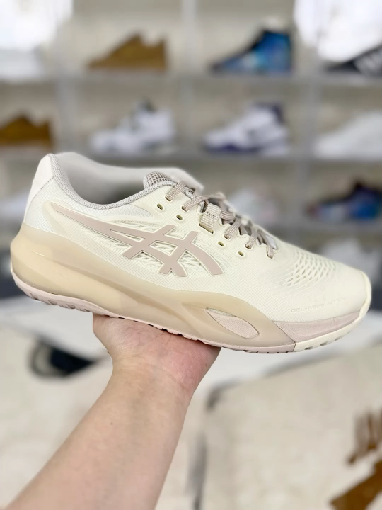 Asics GEL-RESOLUTION X Beige Tennis Shoes, Comfort, Slip-Resistant, Durable