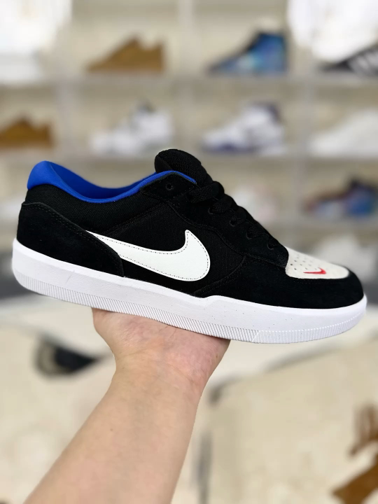 Nike SB Force 58 Black White Blue Suede Leather Low-Top Skateboarding Shoes