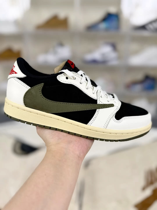 Travis Scott x Air Jordan 1 Low "Medium Olive" Basketball Shoes - Unisex
