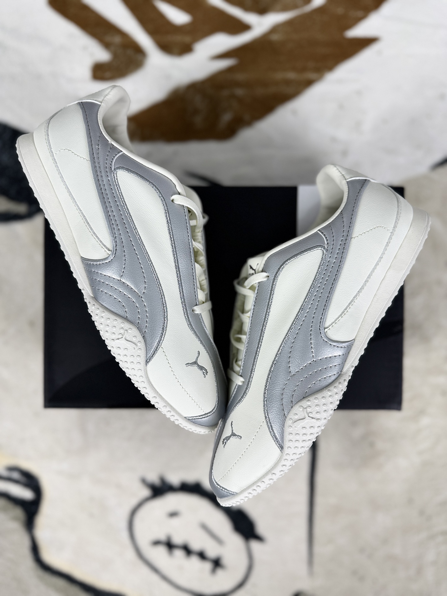 PUMA Bella V2 Leather Sneakers - Silver & White, Low-Top, Comfortable Fashion Shoes 5 i1757270573346 3647 0 6