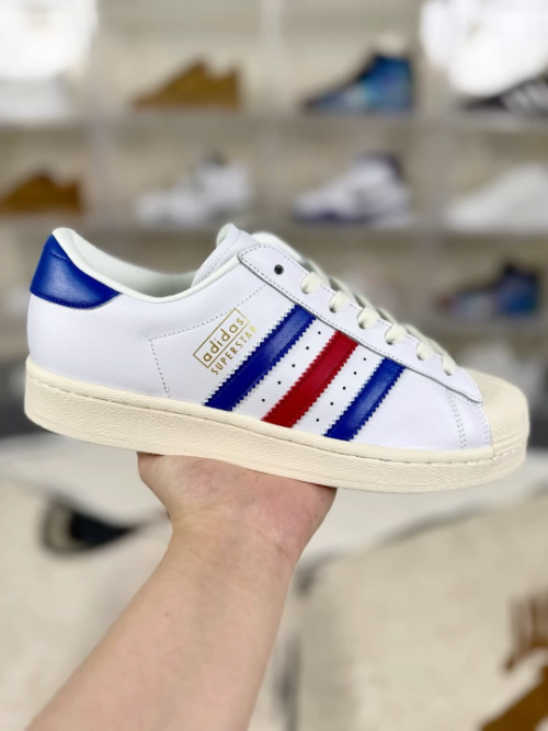 Adidas Originals Superstar Vintage White Blue Red Unisex Sneakers 24 Adidas Originals Superstar Vintage White Blue Red Unisex Sneakers