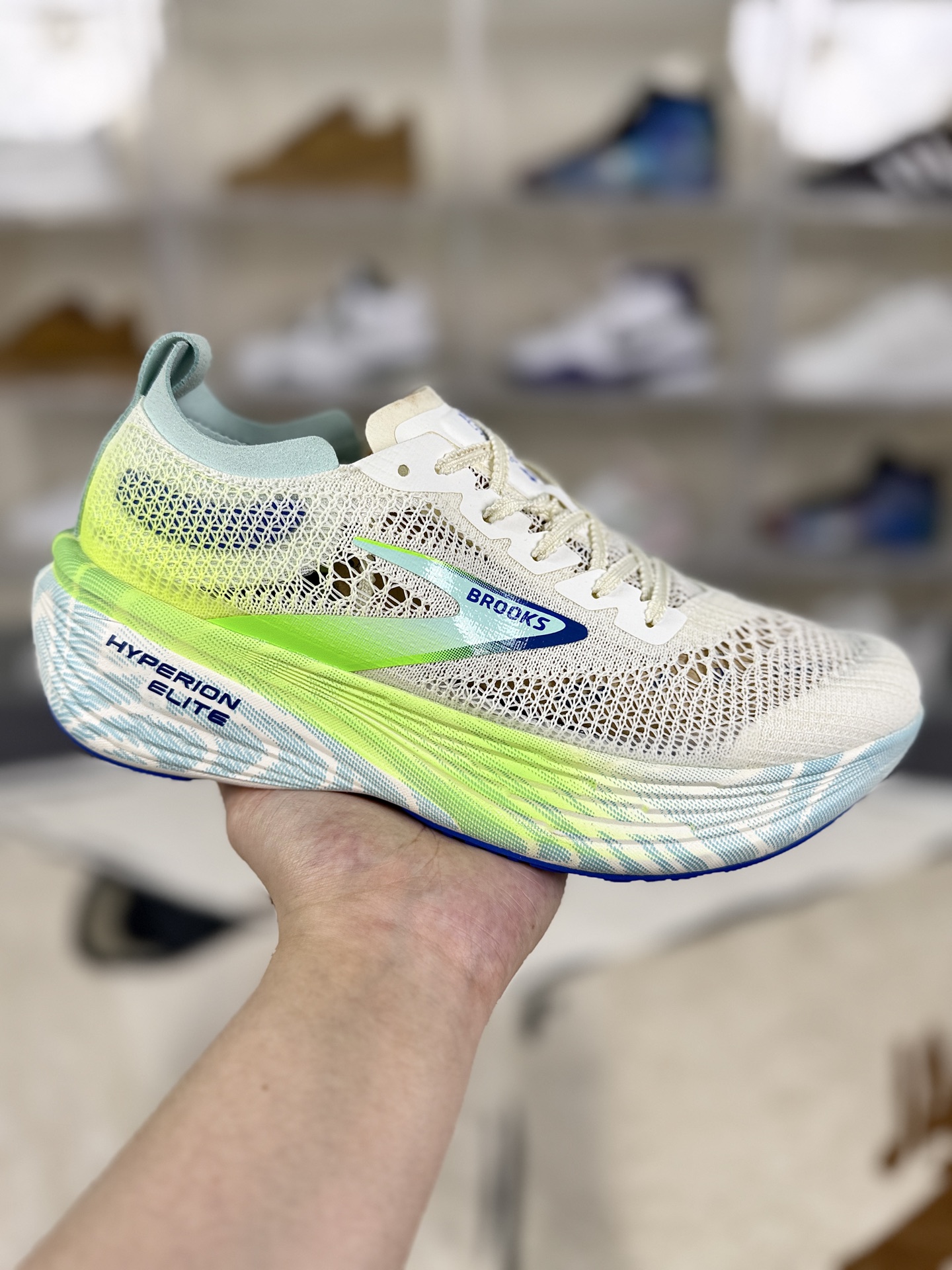 Brooks Hyperion Elite White Green Running Shoes - Lightweight & High Performance