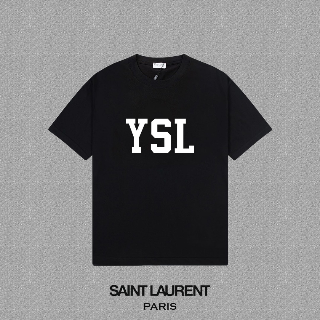 Luxury YSL St. Roland FW Short Sleeve T-Shirts with Velvet Letters - 图片 1