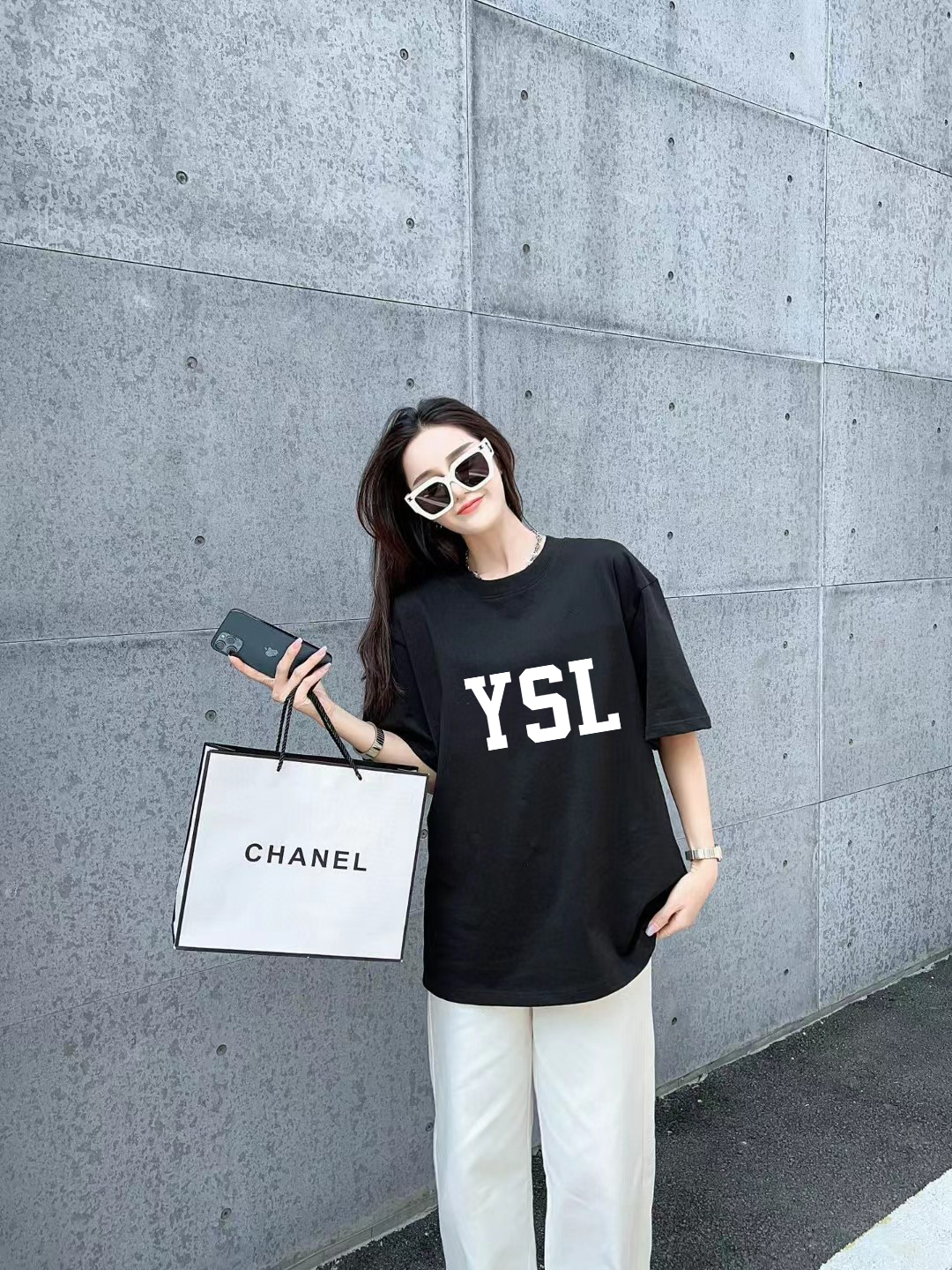 Luxury YSL St. Roland FW Short Sleeve T-Shirts with Velvet Letters - 图片 9