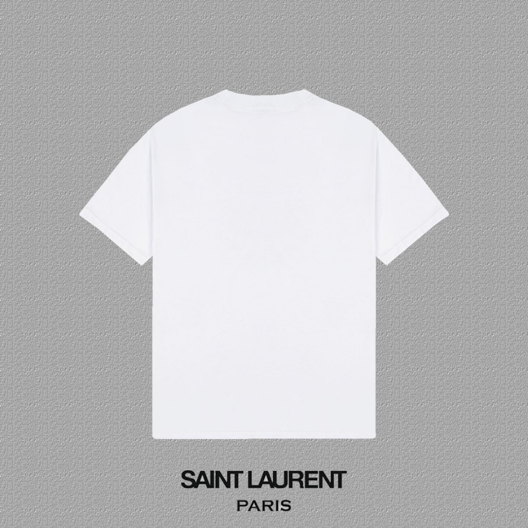 High-End YSL St. Roland Velvet Letter Short Sleeve T-Shirts in Black and White. - 图片 2