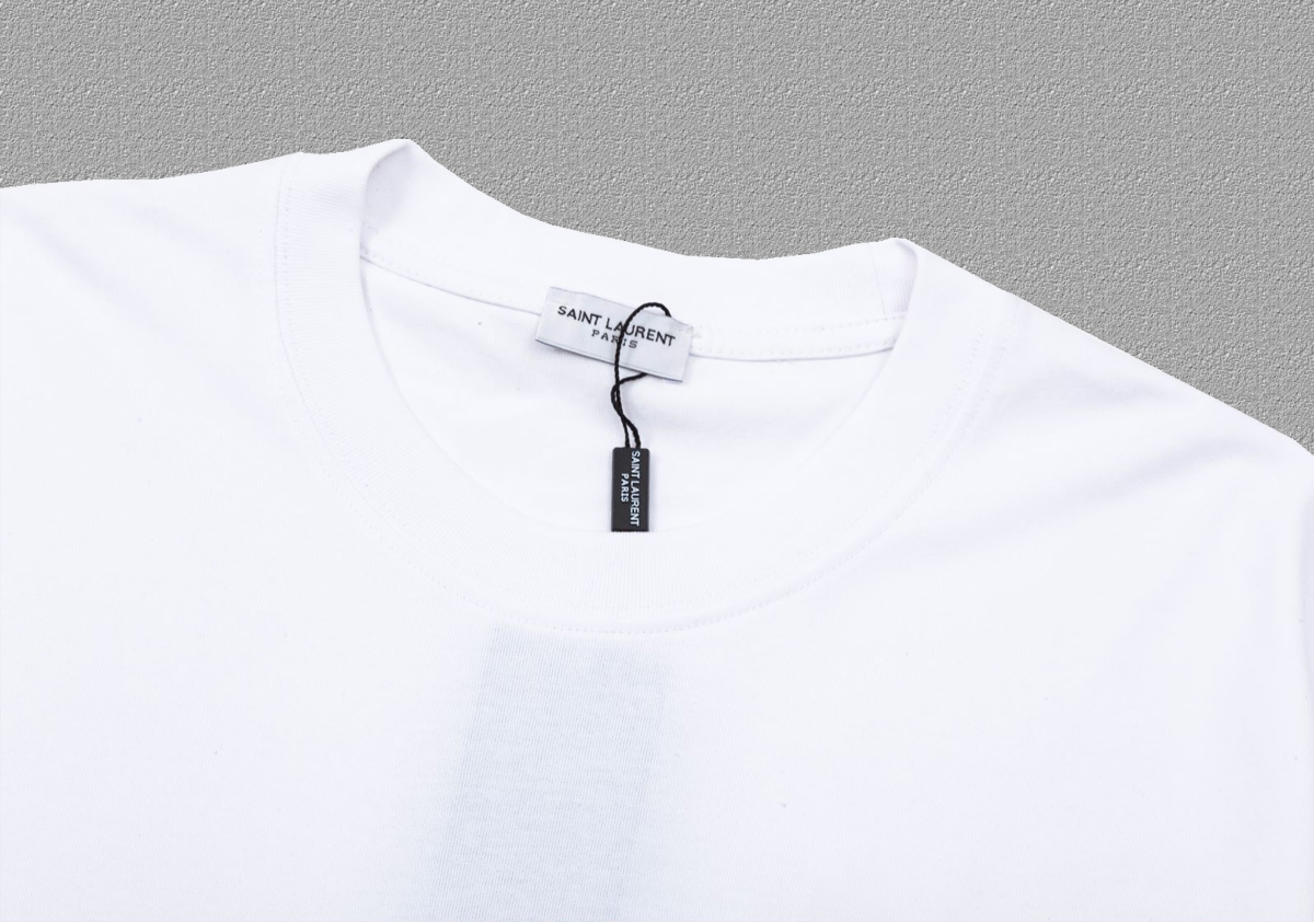 High-End YSL St. Roland Velvet Letter Short Sleeve T-Shirts in Black and White. - 图片 5