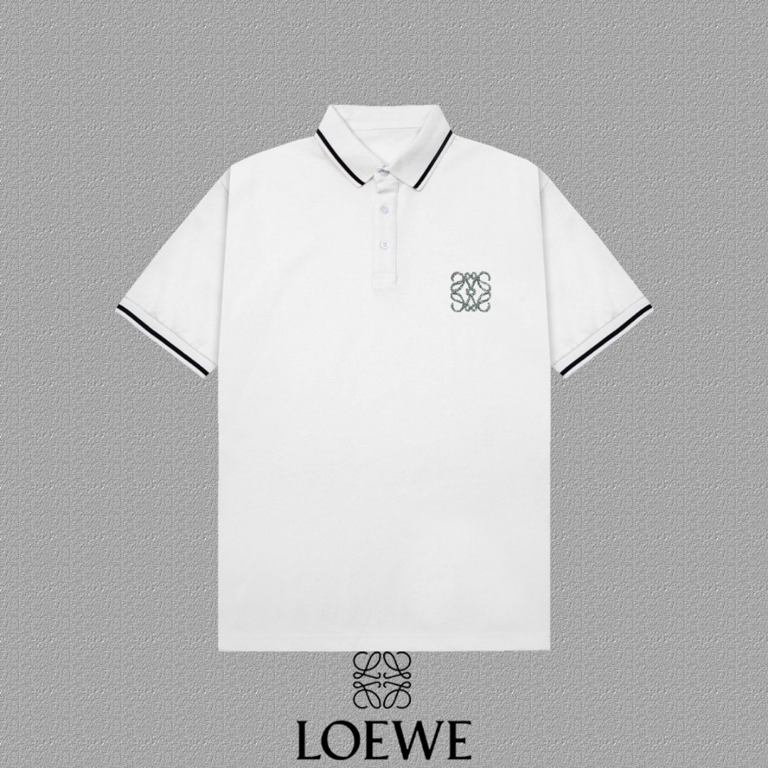 🅿️110 [LOEWE Loewe] Polo de manga corta con cuello para otoño/invierno 2025. Colores: negro, blanco. Tallas: S-XXL